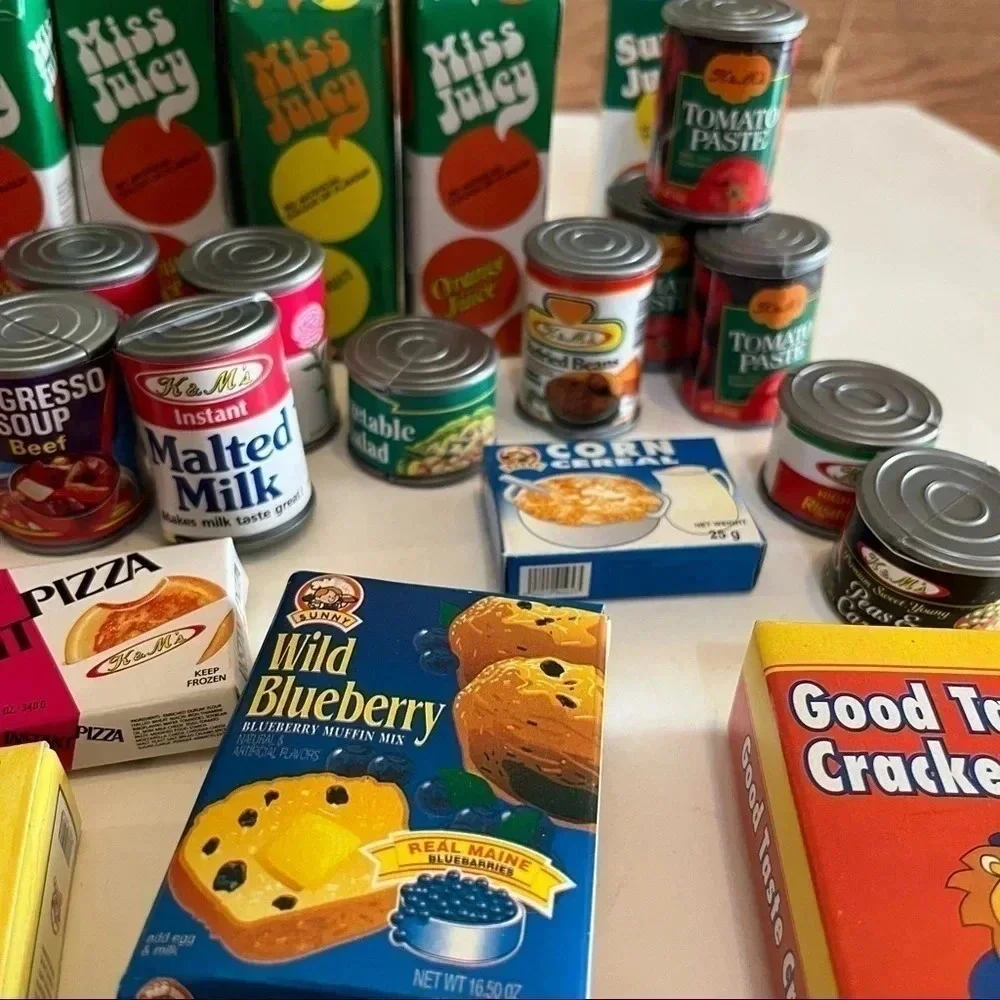 Lot 45 Vtg Pretend Play Food Mini Boxes Cans Coca Cola Progreso Milk Pizza Pasta - Picture 6 of 16